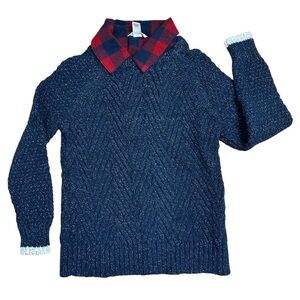 Cat & Jack Kid’s Navy Sweater with Red Plaid Collar